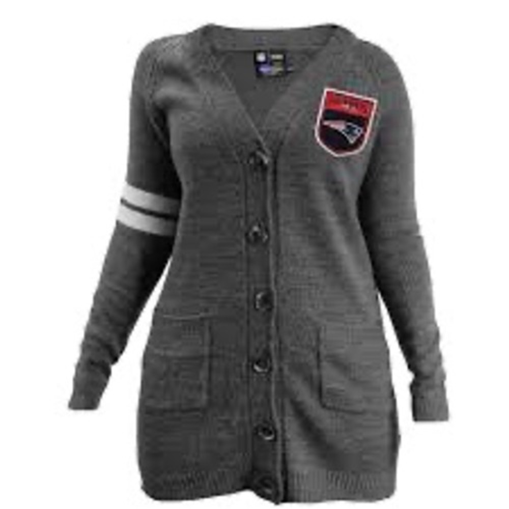 NFL New England Patriots Gray Varsity Cardigan Sweater Womens Size SMALL NWT